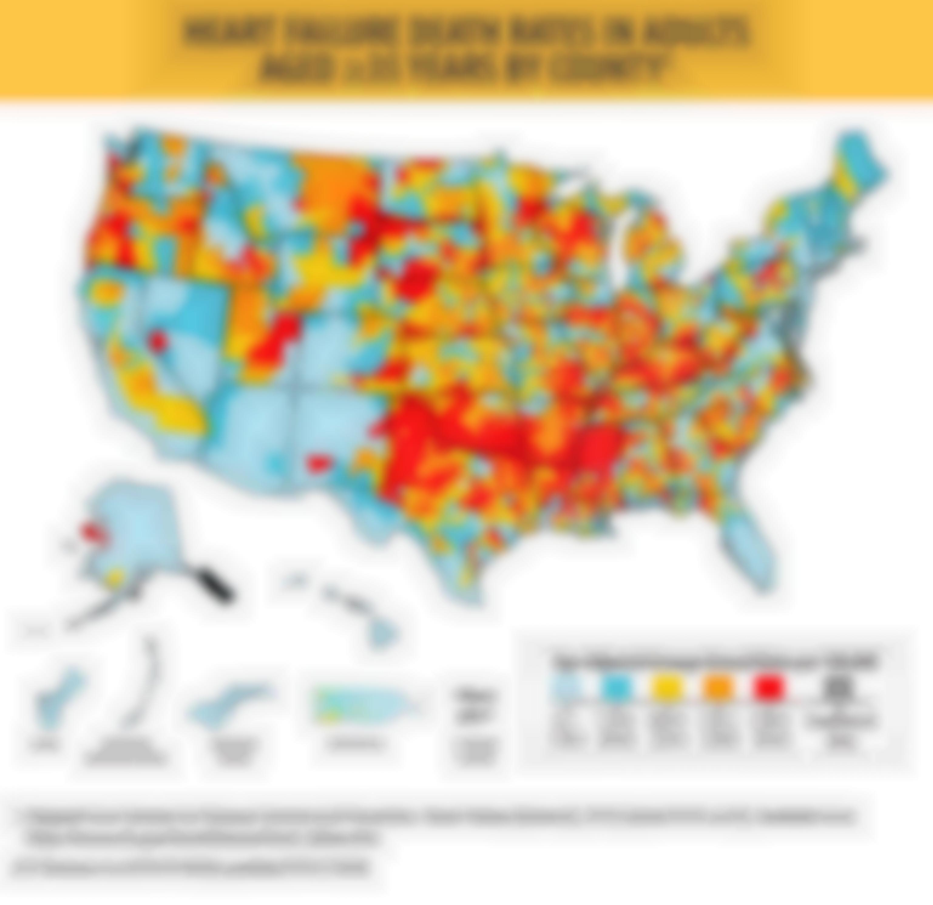 Heart Failure Death Rates in Adults Aged ≥35 Years by County